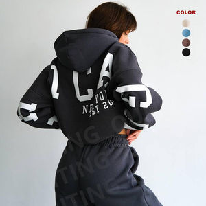 Unisex Custom Logo <b>Hoodie</b> and Sweatpants Jogger Set Solid Pattern Two Piece <b>Maternity</b> Tracksuit with Hooded Collar for Women - Product Image 2