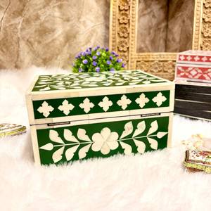 Caja de Joyería Cuadrada de Madera Hecha a Mano Rani Industries RI391 con Incrustaciones de Hueso, Técnica Impermeable, Estilo Moderno y de Imitación Antigua - Product Image 1