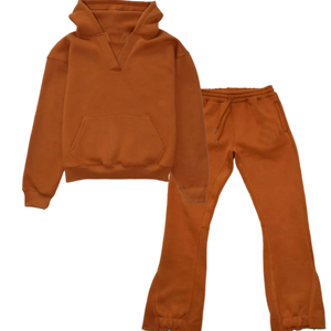 ชุดวอร์มขาบานคอวีสำหรับผู้หญิงชุดชิ้นพร้อมกางเกงขาบานชุดวอร์มมีฮู้ดสำหรับผู้ชายเหมาะกับการสวมใส่ลำลอง - Product Image 1