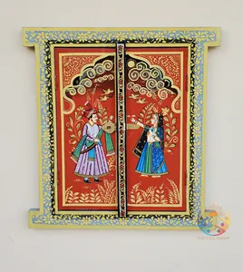 Hand Carved Wooden Window Frame Wooden Interior Wall Decor Hand Carved Traditional Miniature Painted Window Indian Jharokha