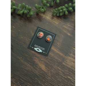 Navajo Pink Mohave Turquoise & Sterling <b>Silver</b> <b>Stud</b> Earrings Bezel Setting for Gift - Product Image 3