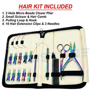 Kit de herramientas profesionales para extensiones de cabello: alicates para microperlas, aguja de bucle, pinzas para el cabello, tijeras y peine, color arcoíris completo - Product Image 2