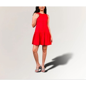 Robe Courte en Coton Rouge pour Femme, Respirante, Tailles XS-XL, avec Fermetures Éclair Décoratives, Col Rond, Idéale pour le Bureau, les Soirées, les Vacances et les Clubs - Product Image 6