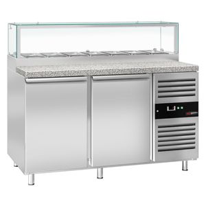Mostrador refrigerado comercial Saladette PREMIUM - 1510mm - 390L - 2 puertas - con cubierta de vidrio para 7 x GN 1/3 - Product Image 4