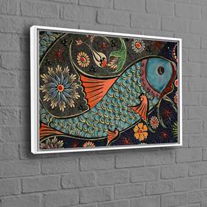 Modern Art Mosaic Fish Print Canvas - White <b>Framed</b> 1 Panel,1P-White <b>Framed</b> - Product Image 1