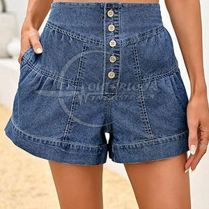 Pantalones cortos vaqueros de cintura alta de color personalizado 2025 pantalones cortos Vaqueros de mujer de talla grande personalizados al por mayor de algodón - Product Image 2