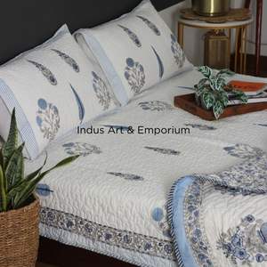 Lue yperus-colcha de algodón con estampado a mano, cobertor acolchado de algodón - Product Image 5