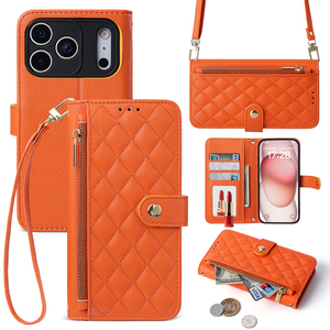 Funda Protectora Multifuncional con Tarjetero para 17 Pro Max, Diseño de Cartera, Plegable, de TPU y Cuero PU, Color Naranja - Product Image 1