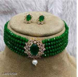 Fabricant de mariée indien plaqué or de haute qualité perle AD CZ collier ras du cou ensemble pour filles femmes mariage - Product Image 4