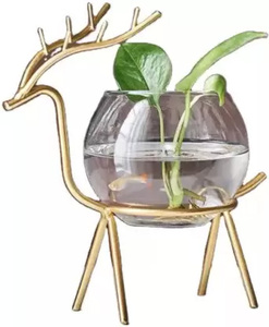 Etiquetado Privado, Compre Floreros de Diseño Antiguo Más Vendidos con Tubos de Vidrio, Marco de Hierro y Base de Madera, Color Personalizado - Product Image 6