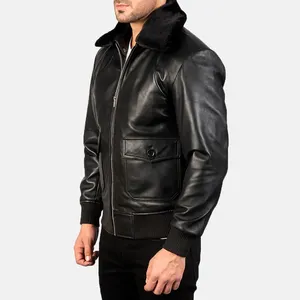 चमड़े के बमवर्षक जैकेट शीर्ष गुणवत्ता G-1 काले/प्रीमियम काली मोटरसाइकिल जैकेट सर्दियों के लिए असली चमड़े के शेल पुरुषों