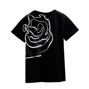 เสื้อยืดแฟชั่นแขนสั้นสำหรับผู้หญิง,เสื้อคอกลมทรงหลวมลำลองแบบมีโลโก้ของคุณ - Product Image 1