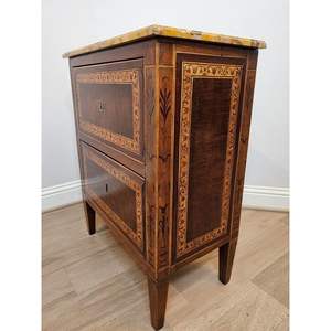 Exquisite French Style Mahogany <b>Bedside</b> Cabinet <b>Marble</b> <b>Top</b> Intricate Marquetry Inlay Handmade Luxury Nightstand 2 Bedroom - Product Image 6