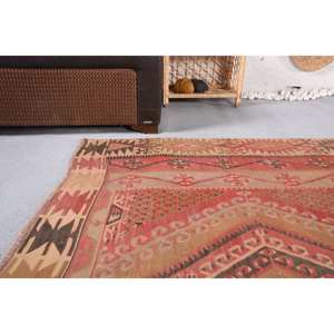 Tapis patchwork en laine de style bohème 3.1x12,4 pieds rouge et beige pour entrée ou couloir-soutenu en latex - Product Image 2