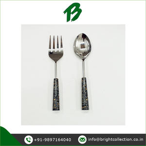 Fabricante de juego de cubiertos de acero inoxidable con mango de resina Torozzo negro Juego de servir ensalada disponible para compradores a granel - Product Image 3