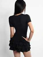 Robe mini sexy pour femme, col en V, dentelle, manches courtes, volants superposés, style Y2K, pour soirée et club, vente en gros, personnalisable