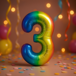 Ballon de fête en forme de chiffre 3 multicolore 1M double face, lot de 12 pièces - Product Image 3