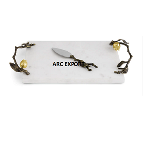 Bandeja de mármol blanco de nuevo diseño elegante, la mejor bandeja de Metal de piedra con gargantas, bandeja exclusiva de dos asas para accesorios de cocina para el hogar - Product Image 1