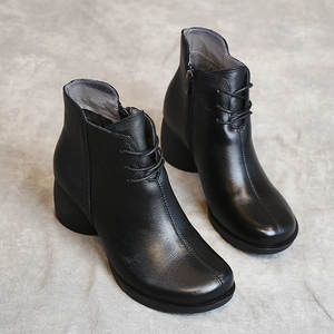 Botines de Piel Genuina para Mujer, Tacón Grueso de 5 cm, Punta Puntiaguda, Sin Cordones, con Cordones, Cómodos y Transpirables para Invierno, Otoño y Verano - Product Image 4