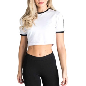 Vêtements décontractés Crop Top Logo personnalisé Style de la sonnerie Femmes T-shirts Doux Coton Crop Ringer style Blanc Femmes Crop top t-shirts - Product Image 1