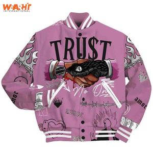 Venta al por mayor Hombres/mujeres Varsity chaqueta hecha a medida Varsity chaquetas de cuero real con cuerpo de lana Rosa Varsity chaqueta - Product Image 1