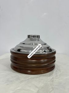 Réchaud rond en métal en bois nouveauté Design chauffe-aliments chauffe-aliments fabriqué en acier inoxydable et bois de manguier - Product Image 6