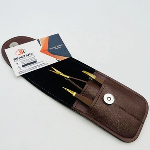 Ciseaux professionnels à ressort et pinces à épiler pour sourcils, outil de toilettage des cheveux, marron mat avec étui, outils de beauté en acier inoxydable - Product Image 6