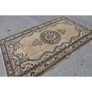 Tapis turc Vintage de 5.5x8.7 pieds, beige, marron, rectangulaire classique, patchwork, design en laine polyester latex pour couloir de salon - Product Image 2