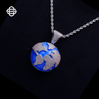 Pendentif globe Hiphop en laiton plaqué argent 925 et or, serti de zircons, avec breloque carte du monde personnalisée, bijoux streetwear pour rappeurs