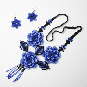 <b>Blue</b> Floral Handmade <b>Beads</b> Bridal and Fine Jewelry Set Gold Plated Stainless Steel for Parties and Gifts - Product Image 3