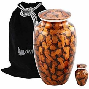 Pots et bocaux de cendres mémorables décoratifs Urnes avec autocollant en émail à texture en bois appliqué Fournitures de pots et bocaux faits à la main - Product Image 5