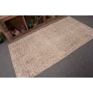 Alfombra de lana turca Beige Vintage de 3,5x6,6 pies, hecha a mano, clásica, gran área abstracta, Patchwork, diseño Rectangular para pasillo, látex - Product Image 5