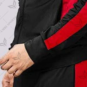 Chándal de peso pesado con capucha negro y rojo, conjunto de chándal ajustado Unisex, atuendo atlético de dos piezas, chaqueta deportiva con cierre de cordón, Rojo - Product Image 3