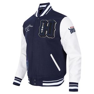 Custom Howard University Varsity Jacket 1867 Bison Letterman abrigo de lona bordada técnicas de lavado vintage de doble botonadura - Product Image 2