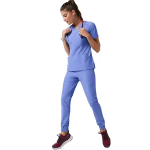 2024 최신 도착 도매 여성 간호사 의료 스크럽 세트 편안한 병원 유니폼 주머니