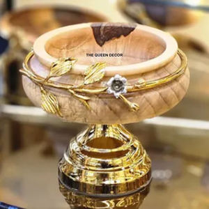 Branch Gold Flower With Gold Metal Base Fancy Decorative <b>Bowl</b> Wooden Natural Finished Fruit <b>Bowl</b> Metal - Product Image 1