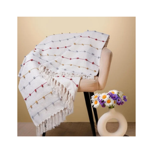Jeté de lit en lin mélangé tissé à la main avec franges, 50x60 pouces, approuvé par la BCI, choix pour une décoration intérieure au toucher doux et naturel - Product Image 2