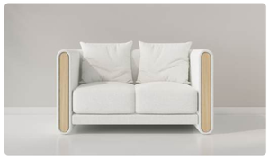 Sofá minimalista de dos plazas con tapicería de tela y brazos de madera para sala de estar - Product Image 4