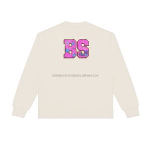 Luxury 360 GSM Fleece <b>Sweatshirt</b> High Quality Cotton Fabric <b>White</b> Custom Chenille Patch Embroidery <b>Women</b> breathable <b>Sweatshirts</b> - Product Image 2