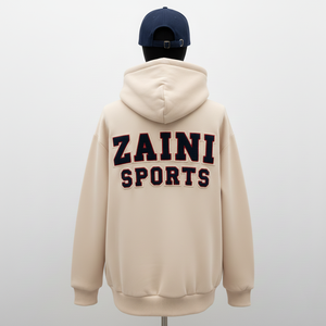 Sweat à capuche pour femme en molleton de coton GSM, tissu doux brossé, couleur beige, logo brodé en chenille personnalisé, sweat à capuche basique pour femme - Product Image 2