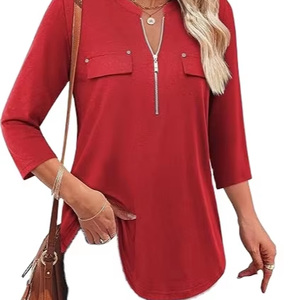 Blusas de Manga Larga para Mujer, con Cierre, Holgadas, con Leggings, Cuello en V, Estilo Casual de Negocios, Elegantes - Product Image 6