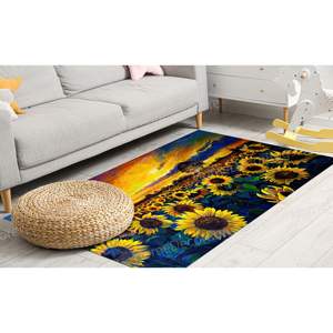 Alfombra con paisaje natural al atardecer, alfombra impresa, alfombra con pintura de campo de girasoles, alfombra suave no tejida - Product Image 5