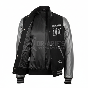 Urban League Varsity Jacket <b>Men</b> <b>Black</b> Silver PU Leather Sleeves Embroidered Letter A 10 Preppy Style Autumn Wear - Product Image 3