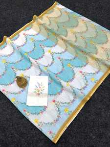 Plain 100% Linen Lightweight Anti-Pill Embroidered Saree - Product Image 6