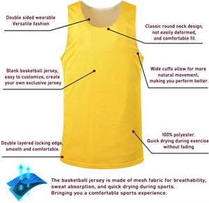 Camiseta de baloncesto Reversible sublimada de poliéster 100% para hombre, camiseta de hombre en blanco, uniforme de equipo, camisetas de baloncesto personalizadas - Product Image 6