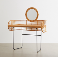 Ensemble de table de toilette en rotin artisanal |   Table de toilette moderne style bohème avec miroir et tabouret de rangement