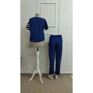 Women'<b>s</b> Short-Sleeve Crew Neck Zebra Print <b>Blouse</b> <b>and</b> Pants Two-Piece Set, 34968 - Saks Blue - Product Image 6