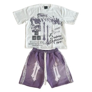 Fabricant de vêtements personnalisé 100% coton Streetwear été graphique surdimensionné acide lavage Shorts et t shirt pièce ensemble pour hommes - Product Image 5