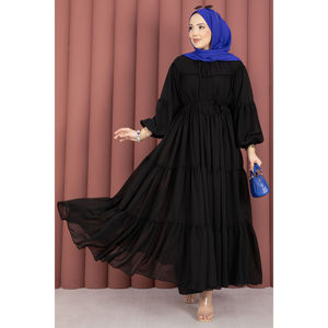 Vestido de Gasa Negro Sólido con Capas y Elegante Detalle Translúcido, Cintura Imperio, Tallas XS a XL, Estilo Discreto para el Día o para Salir de Noche - Product Image 4