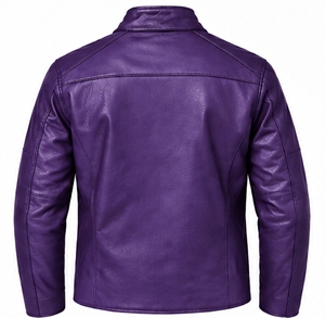 Veste de motard en cuir PU violet pour homme INDEX SPORTS WEAR, col montant, fermeture éclair, coupe ajustée, style moto, vêtement d'automne - Product Image 2